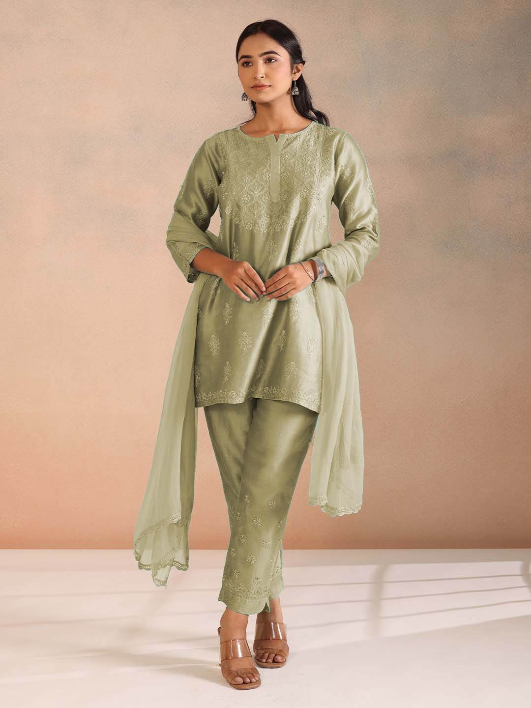 NIDA CHANDERI CO-ORD SET - KRI CHIKANKARI